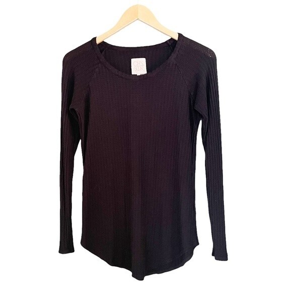 Chaser Thermal Tee Black Waffle Knit Long Sleeve Layering Top Women’s Size Small - Picture 1 of 9